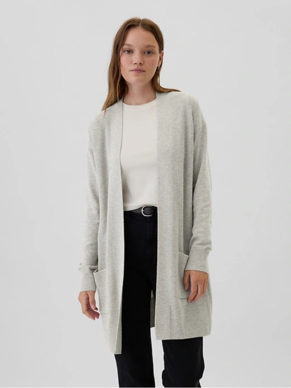 Light Greige (Tan/Light Grey) A New Day Open-Front Long Cardigan Sweater